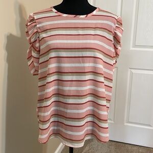Loft Outlet. Size L. Pink and white blouse. Scrunchy sleeves. Great condition!